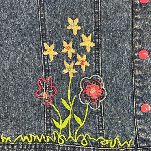 I Love Jesus Denim Jacket Women's X-Large Embroidered Sequin Flower Rainbow - Picture 6 of 16